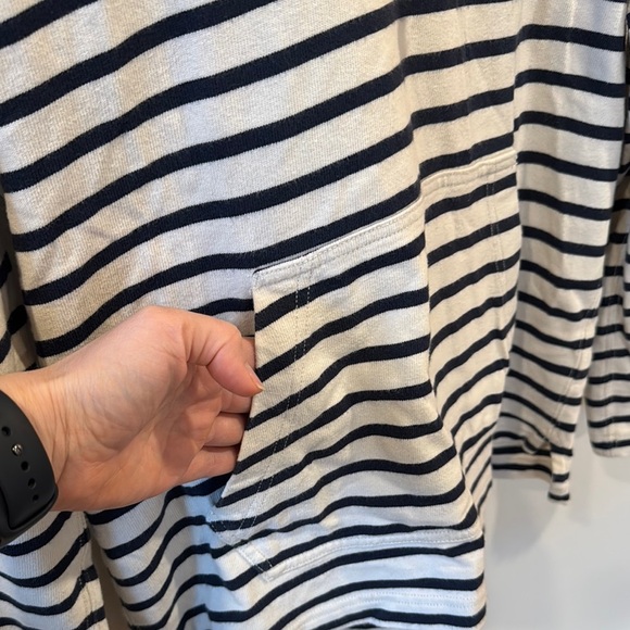 J. Crew Men’s Long Sleeve Henley Hoodie Black White Striped Pullover Size S - Picture 4 of 6